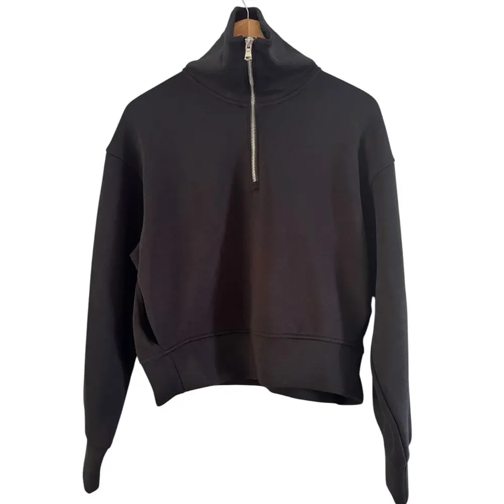 Old Navy Active Black Bounce Fleece 1/4 Zip Cropped Pullover Sweatshirt Size XS - Picture 2 of 7